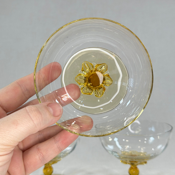 Vintage Amber Stem Dessert Dishes Sherbet Champagne Coupes Set 3