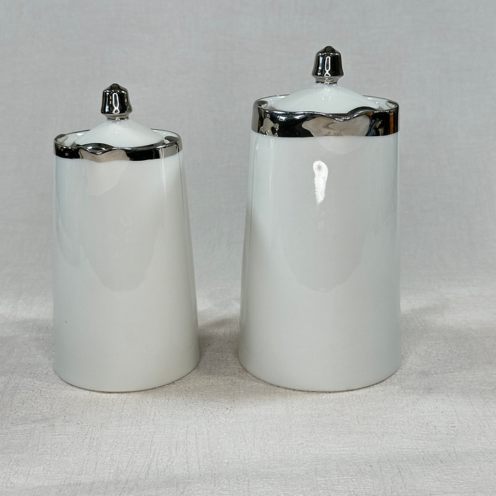 Rare Limoges Coffee Pots Pair H. Gascogne White Silver Art Deco