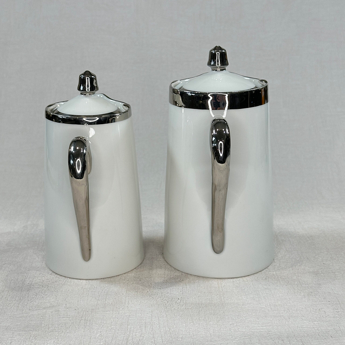 Rare Limoges Coffee Pots Pair H. Gascogne White Silver Art Deco