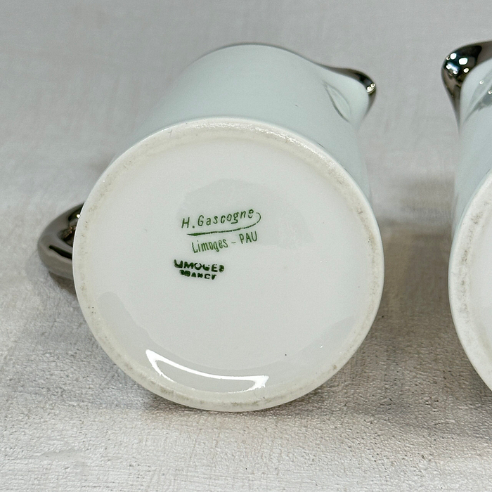 Rare Limoges Coffee Pots Pair H. Gascogne White Silver Art Deco