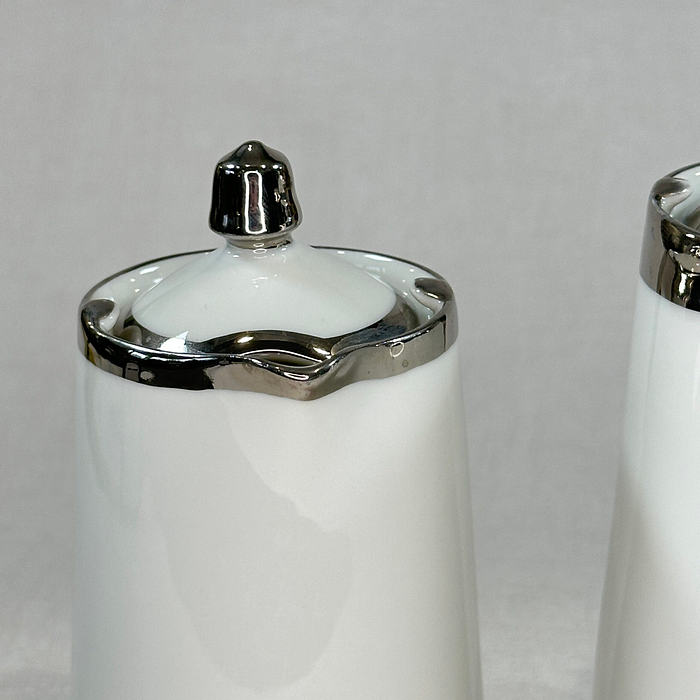 Rare Limoges Coffee Pots Pair H. Gascogne White Silver Art Deco