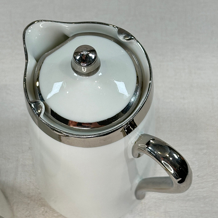 Rare Limoges Coffee Pots Pair H. Gascogne White Silver Art Deco