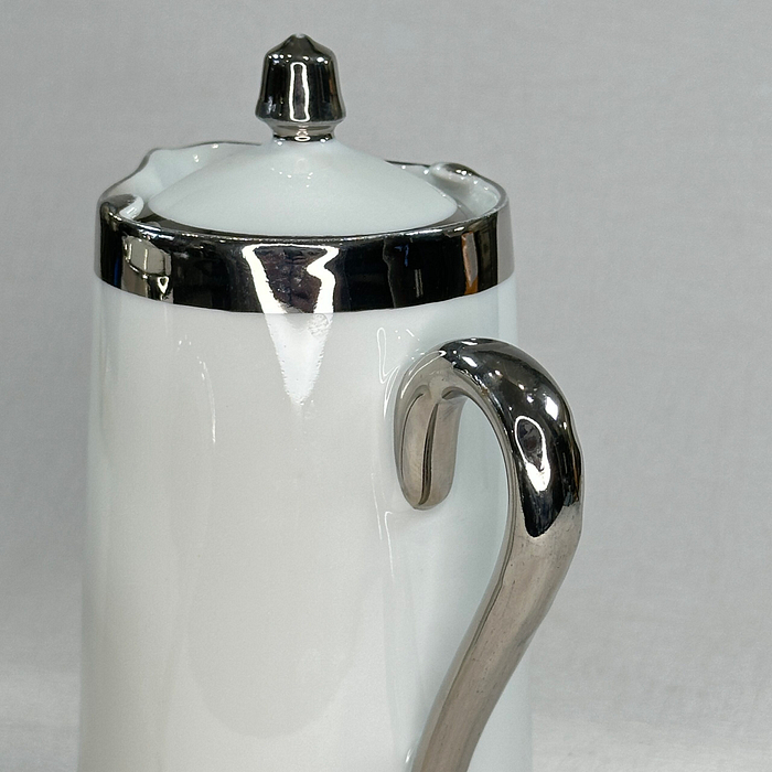 Rare Limoges Coffee Pots Pair H. Gascogne White Silver Art Deco