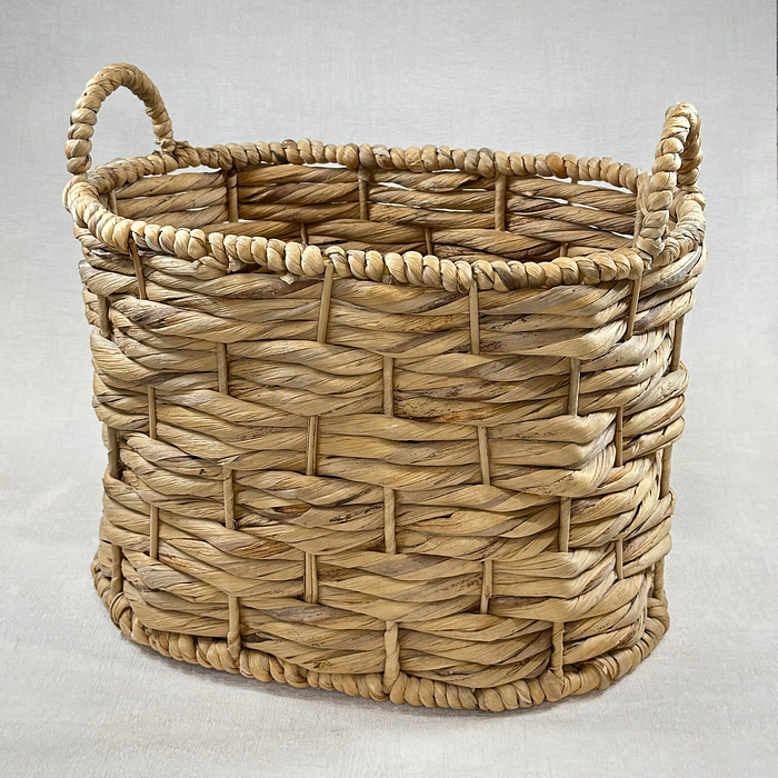 Large Woven Basket Wicker Storage Basket Handles Water Hyacinth 31cm