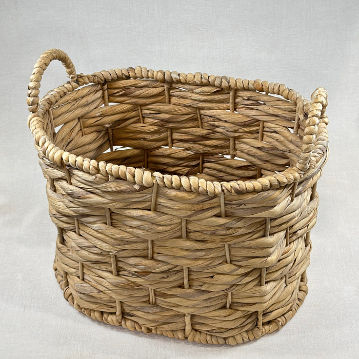 Large Woven Basket Wicker Storage Basket Handles Water Hyacinth 31cm