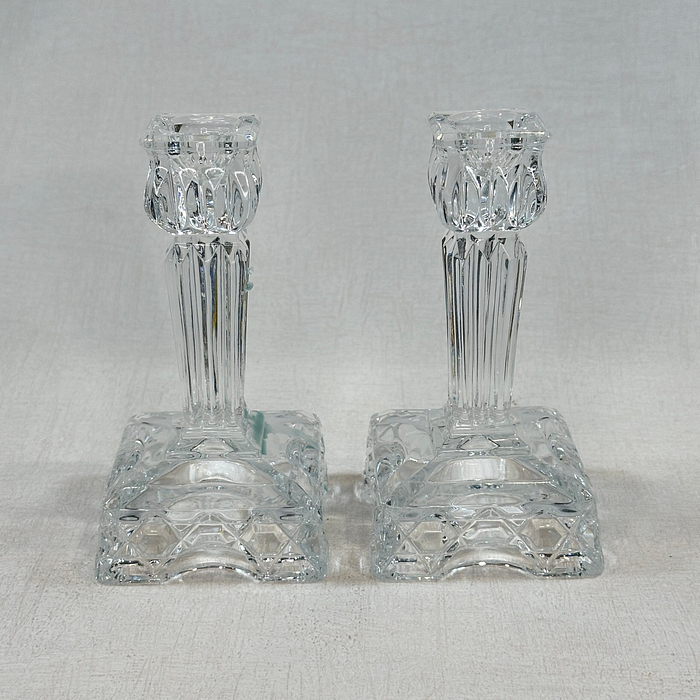 Vintage Ernst Buder Crystal Candlesticks Pair 357 German Glass 1960s