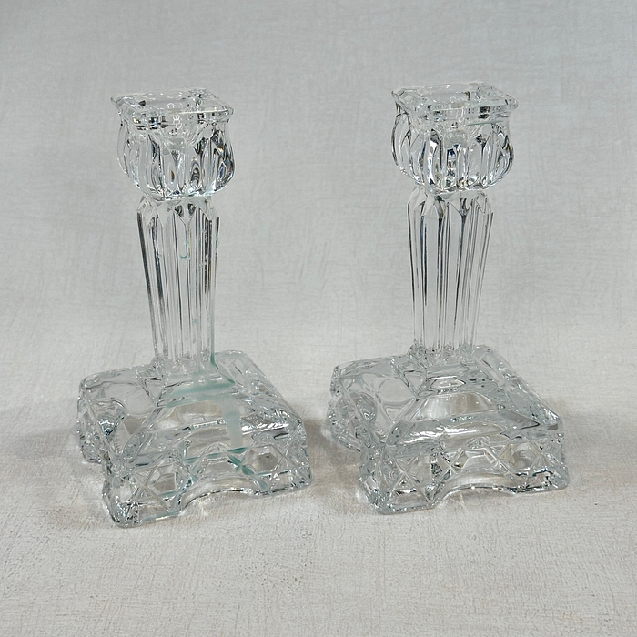 Vintage Ernst Buder Crystal Candlesticks Pair 357 German Glass 1960s