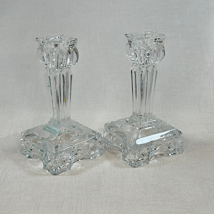 Vintage Ernst Buder Crystal Candlesticks Pair 357 German Glass 1960s