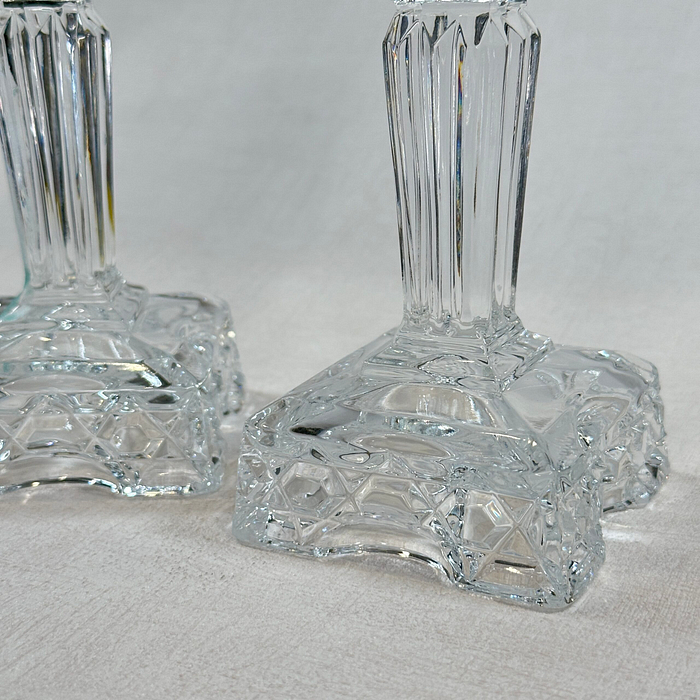 Vintage Ernst Buder Crystal Candlesticks Pair 357 German Glass 1960s