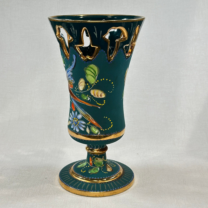 Vintage Hubert Bequet Vase Blue Green Floral Pedestal 1950s Belgium