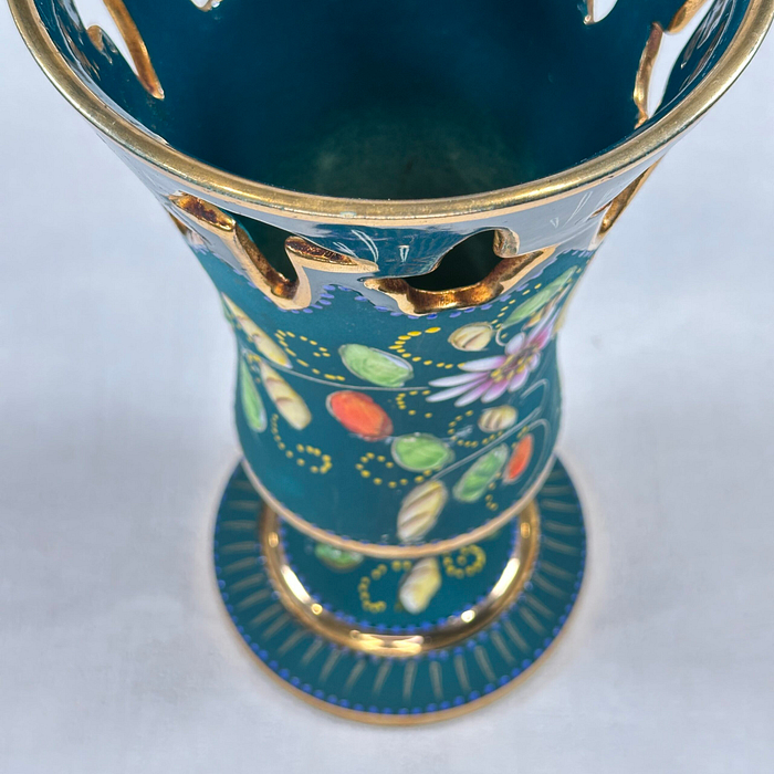 Vintage Hubert Bequet Vase Blue Green Floral Pedestal 1950s Belgium