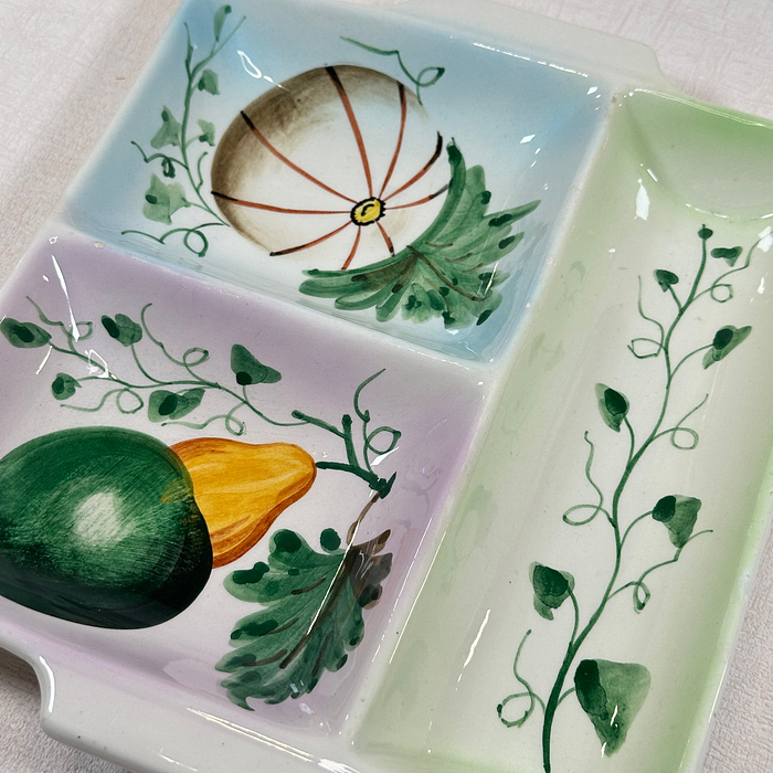 Vintage Italian Serving Dish Hand-Painted Fruit 3 Section Divided Tray