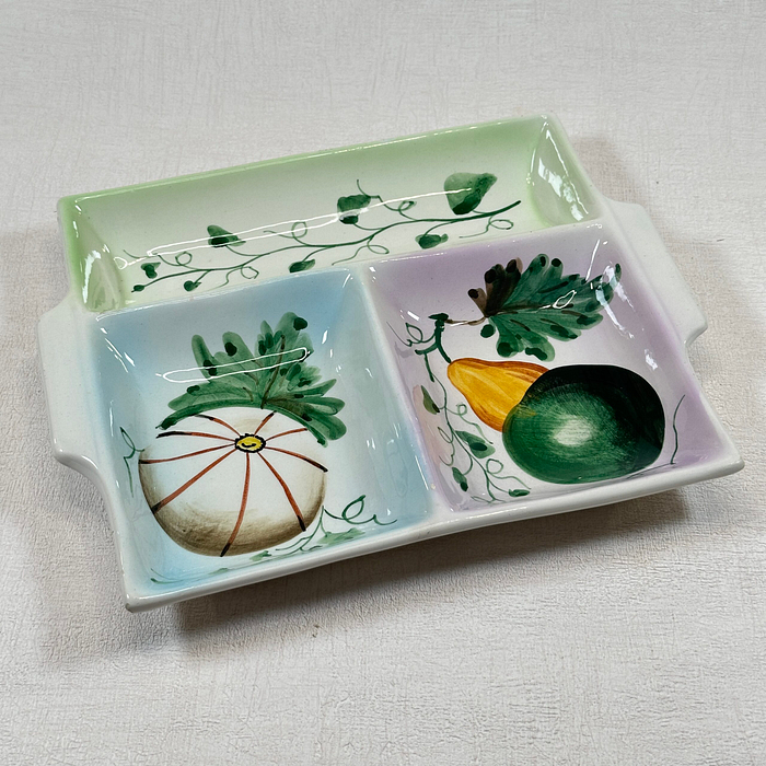 Vintage Italian Serving Dish Hand-Painted Fruit 3 Section Divided Tray