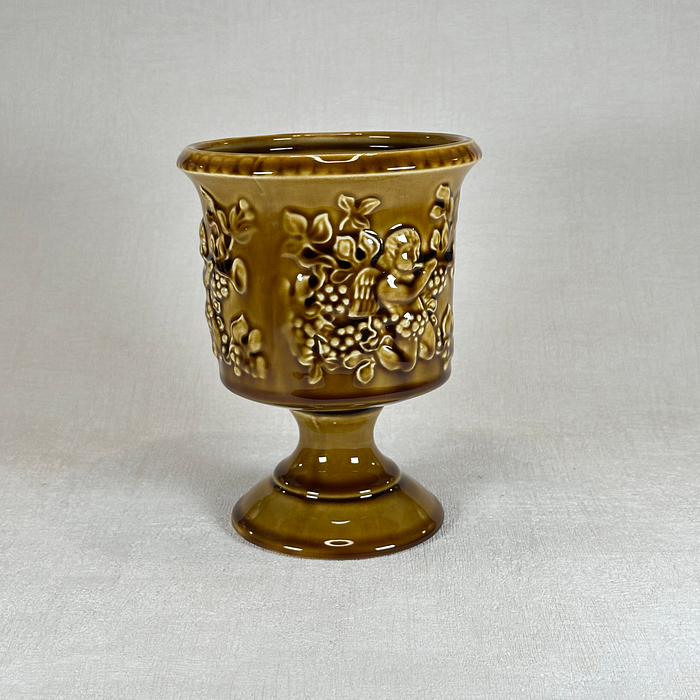 Arthur Wood Treacle Glazed Vase Pedestal Goblet Cherubs Berries England