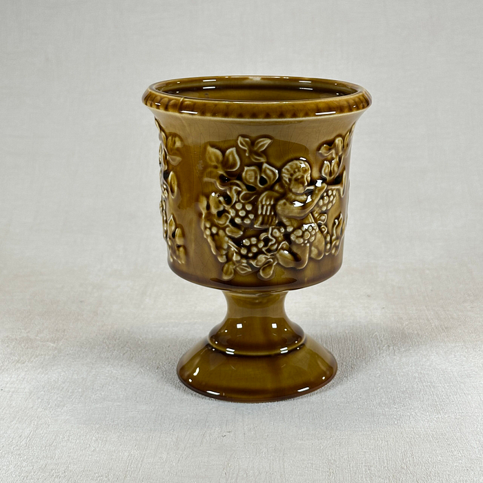 Arthur Wood Treacle Glazed Vase Pedestal Goblet Cherubs Berries England