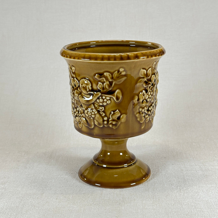 Arthur Wood Treacle Glazed Vase Pedestal Goblet Cherubs Berries England