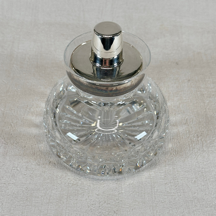 Vintage Stuart Crystal Perfume Bottle Silver Plated Lid Starburst Base