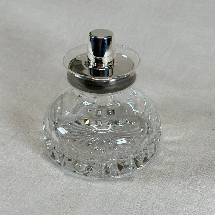 Vintage Stuart Crystal Perfume Bottle Silver Plated Lid Starburst Base