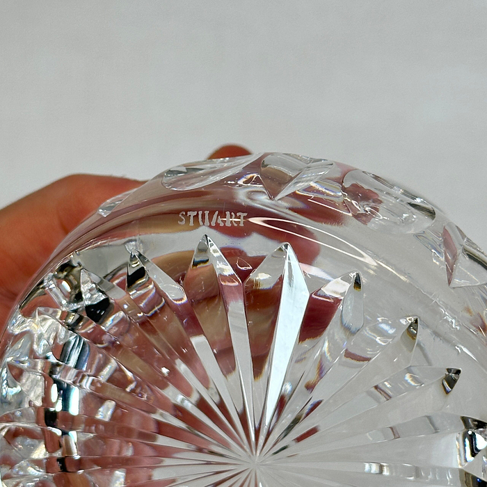 Vintage Stuart Crystal Perfume Bottle Silver Plated Lid Starburst Base