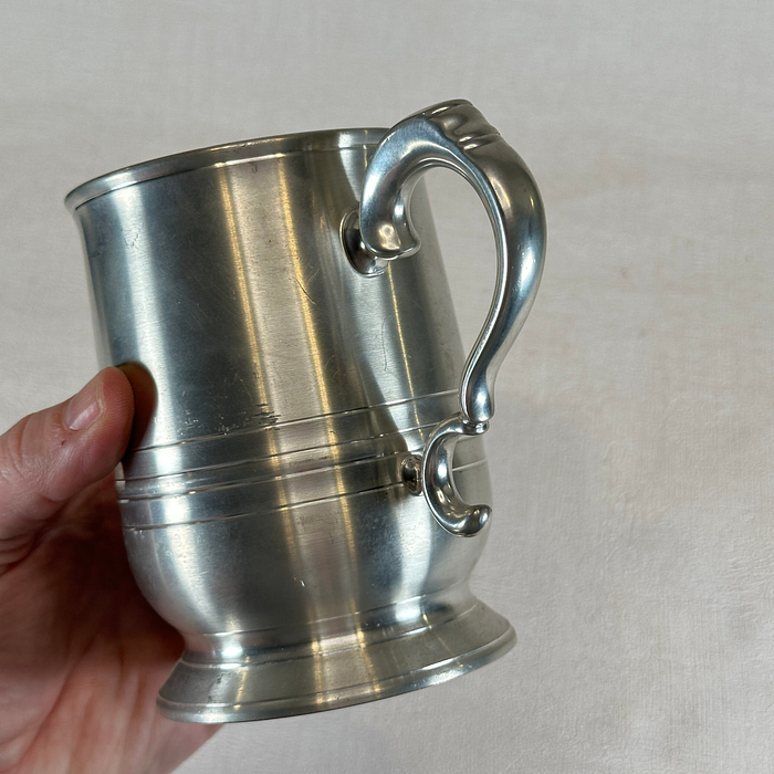 Vintage Crown & Rose 1 Quart Pewter Tankard | Large Cast Pewter Drinking Vessel