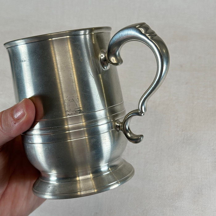 Vintage Crown & Rose 1 Quart Pewter Tankard | Large Cast Pewter Drinking Vessel