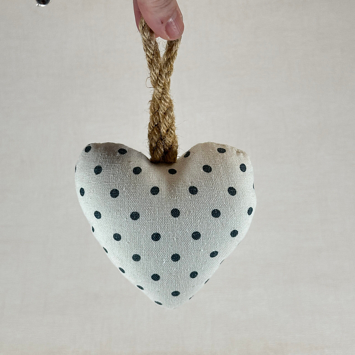 Handmade Fabric Hanging Heart | White Navy Polka Dot | Small Padded Decoration