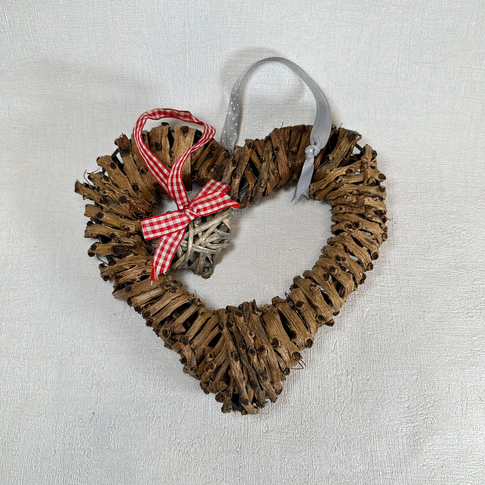 Pair Rustic Heart Wall Hangings | Willow & Wicker | Natural Home Decor