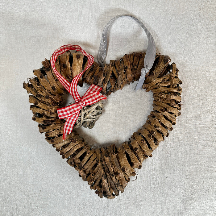 Pair Rustic Heart Wall Hangings | Willow & Wicker | Natural Home Decor