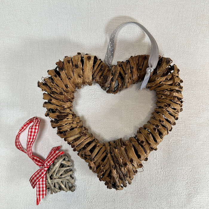 Pair Rustic Heart Wall Hangings | Willow & Wicker | Natural Home Decor