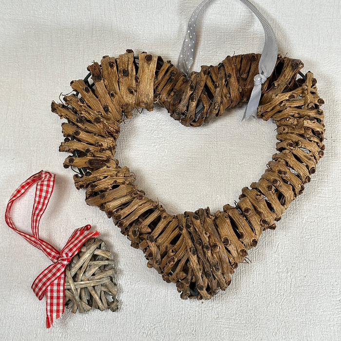 Pair Rustic Heart Wall Hangings | Willow & Wicker | Natural Home Decor