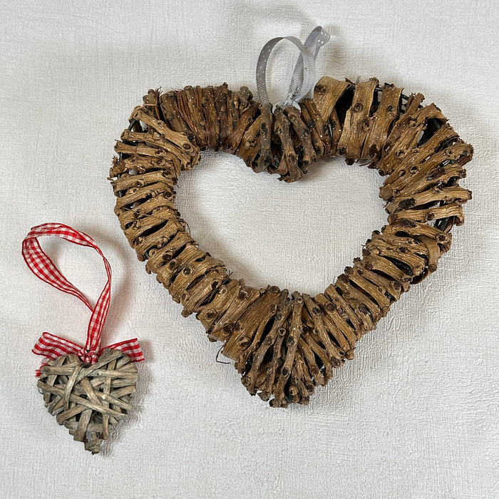 Pair Rustic Heart Wall Hangings | Willow & Wicker | Natural Home Decor