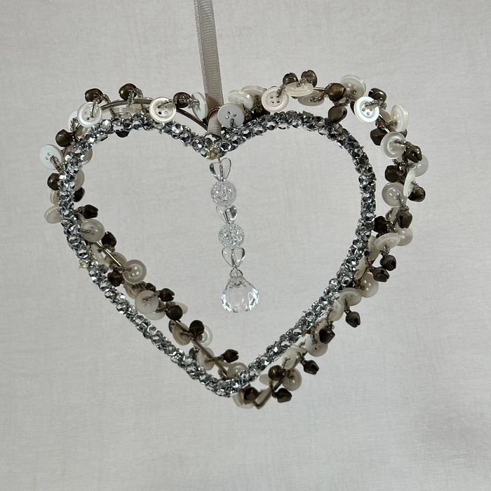 Pair Hanging Hearts | Crystal & Bell Button | Decorative Ornaments | 17cm