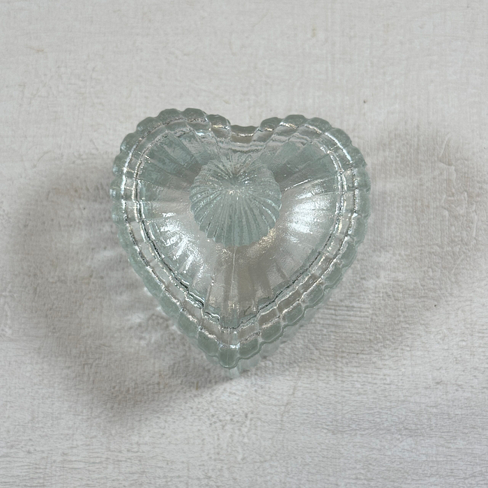 Vintage Pressed Glass Heart Trinket Box | Ring Dish | Candy Dish (7cm)