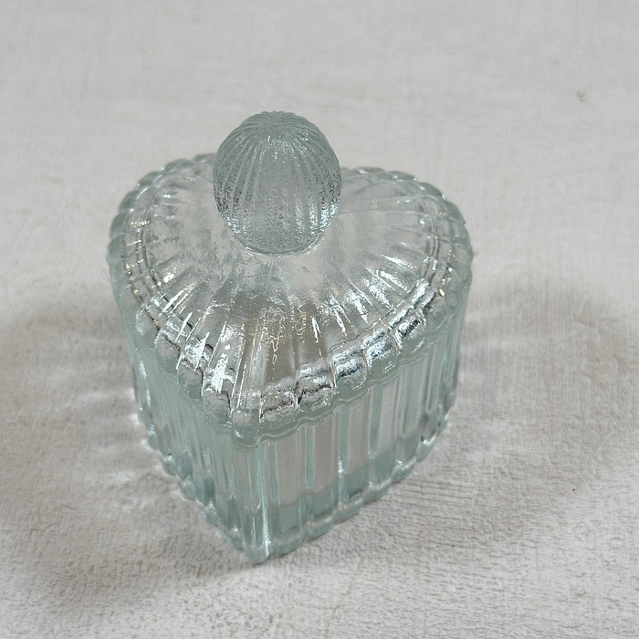 Vintage Pressed Glass Heart Trinket Box | Ring Dish | Candy Dish (7cm)