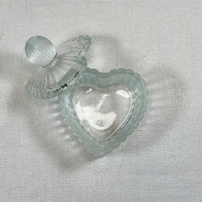 Vintage Pressed Glass Heart Trinket Box | Ring Dish | Candy Dish (7cm)