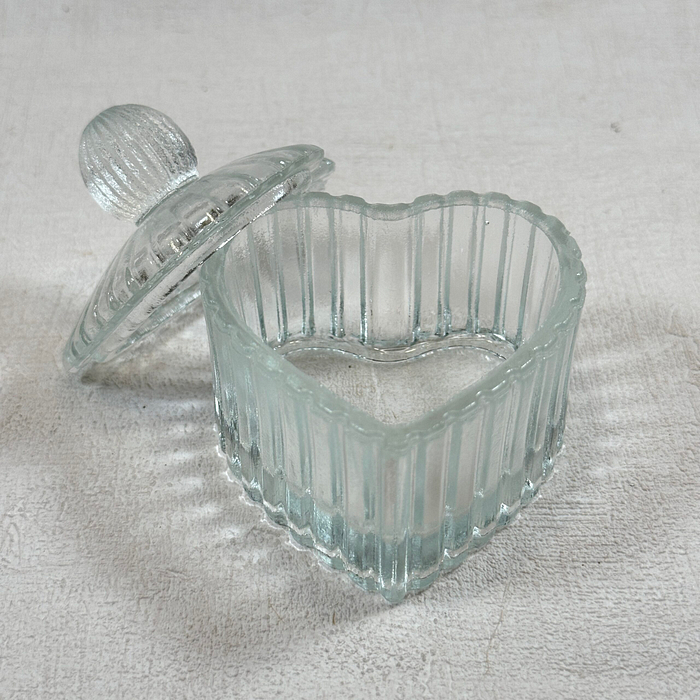 Vintage Pressed Glass Heart Trinket Box | Ring Dish | Candy Dish (7cm)