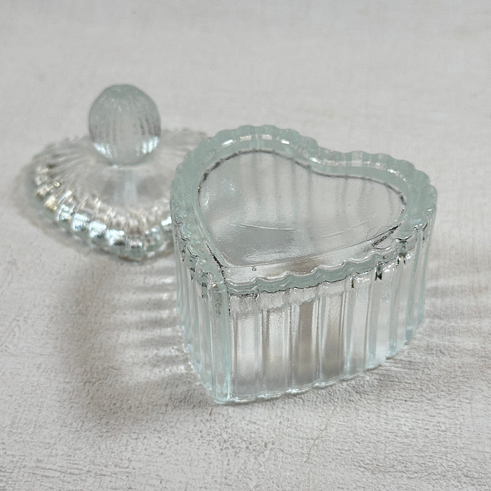 Vintage Pressed Glass Heart Trinket Box | Ring Dish | Candy Dish (7cm)