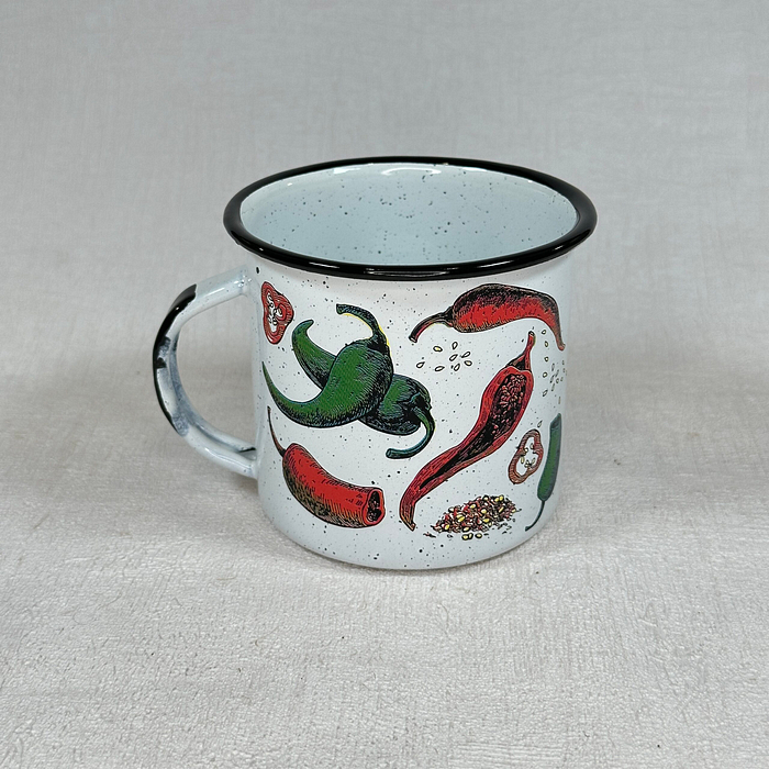 Enamel Mug Chilli Design | Mexican Mug | Camping Mug | BBQ Mug | 8.