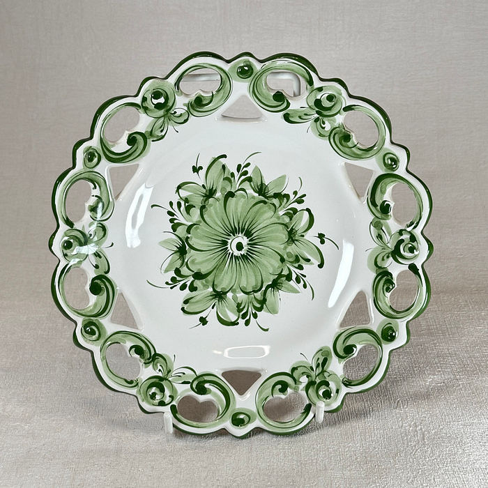 Vintage Vestal Alcobaca Portugal Wall Plate | Green & White Floral | Reticulated