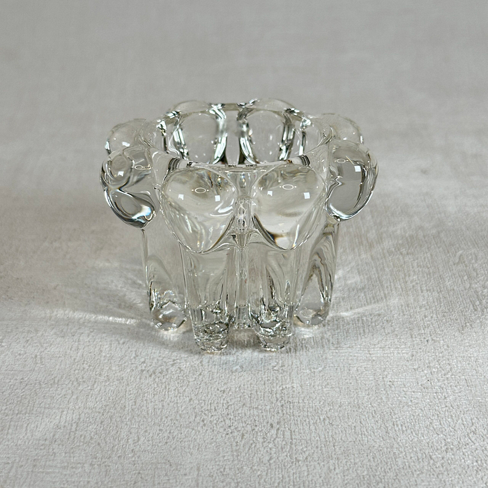 Vintage Reims France Clear Glass Candle Holder 60s Bubble Design