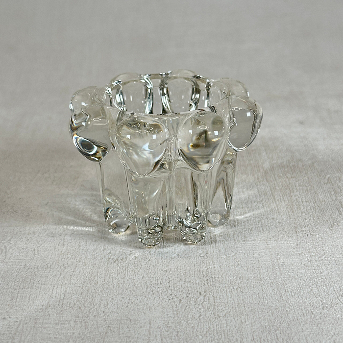 Vintage Reims France Clear Glass Candle Holder 60s Bubble Design