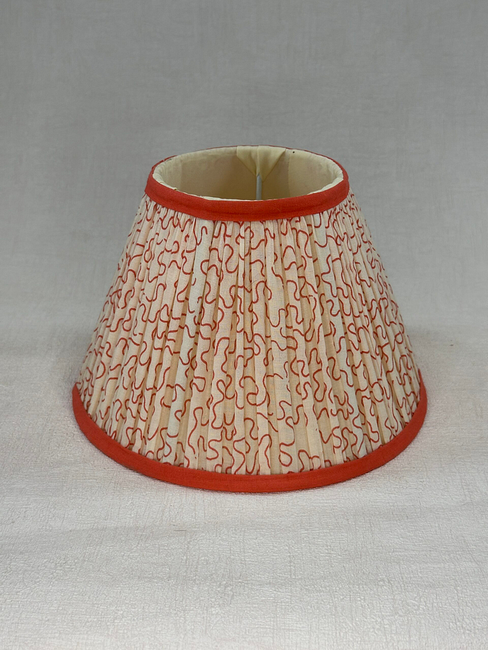 Pooky Lampshade 20cm Empire Gathered Coral Squiggles Cotton Hand Block Print