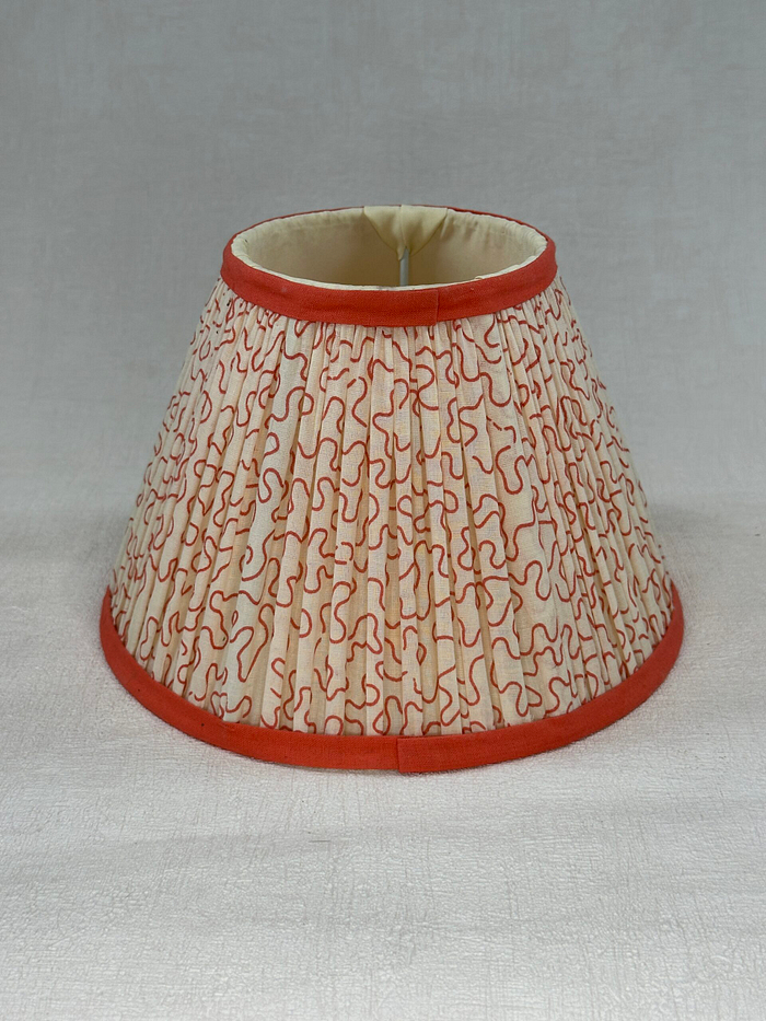 Pooky Lampshade 20cm Empire Gathered Coral Squiggles Cotton Hand Block Print