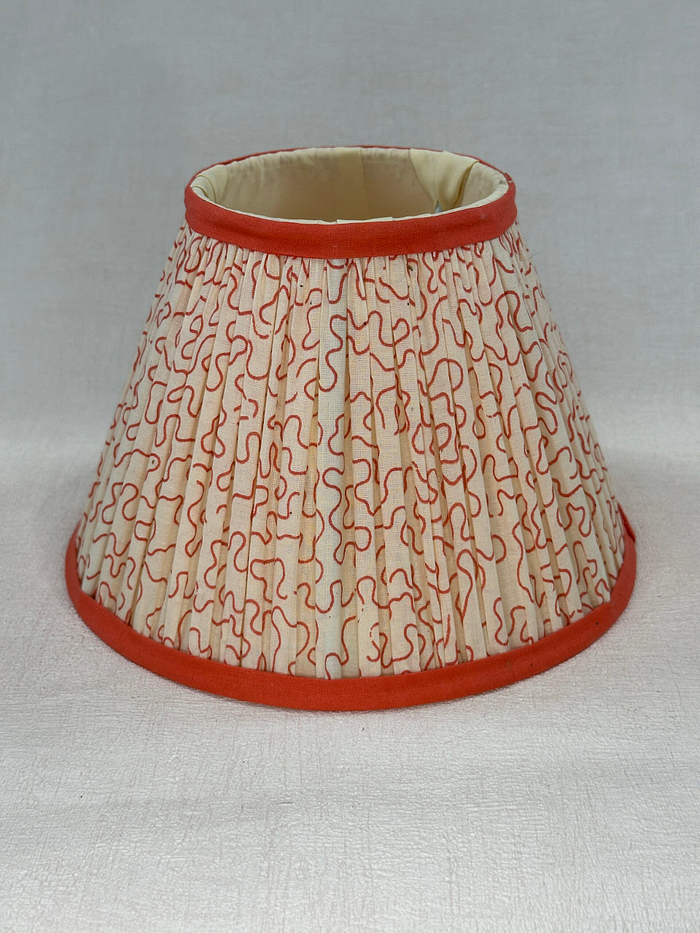 Pooky Lampshade 20cm Empire Gathered Coral Squiggles Cotton Hand Block Print