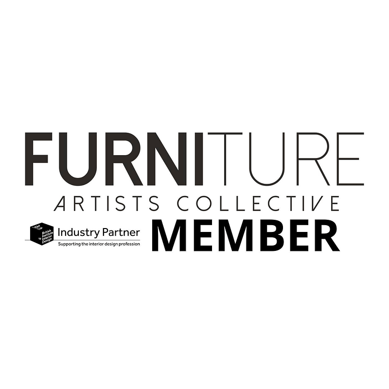 Text in the image reads "FURNITURE ARTISTS COLLECTIVE MEMBER" with a small icon of a box house next to "Industry Partner" and the text "Supporting the interior design profession" below it.