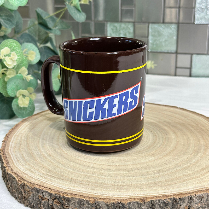 Vintage Snickers Chocolate Bar Mug - Brown with Yellow Stripes