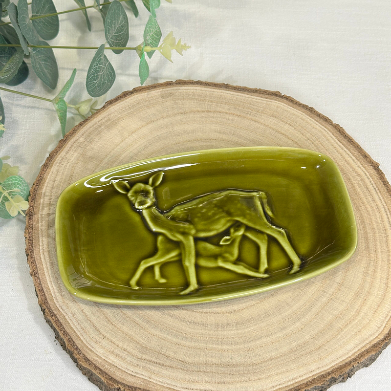 Vintage Poole Pottery Deer Trinket Dish - Olive Green