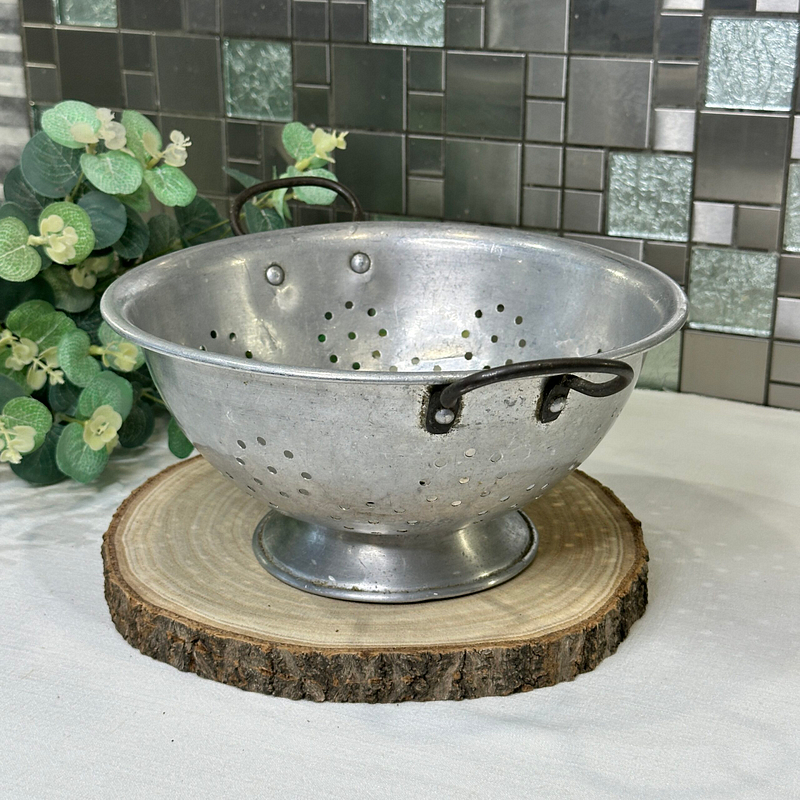 Vintage Aluminium Colander with Riveted Handles - 1960s Kitchenware