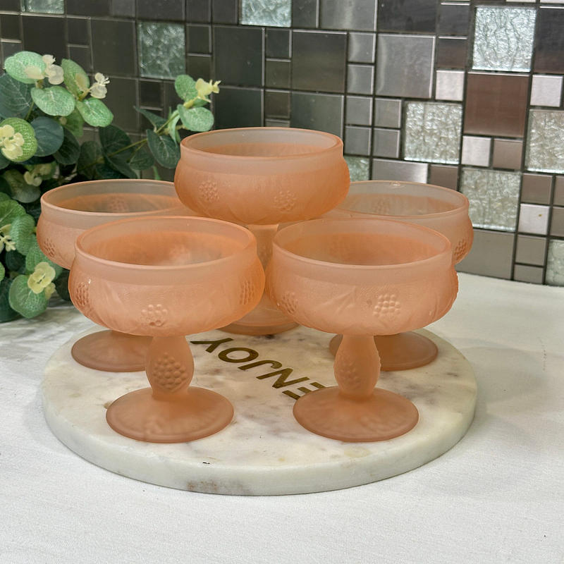 Vintage Pink Frosted Depression Glass Dessert Bowls c1920s - Set of 6