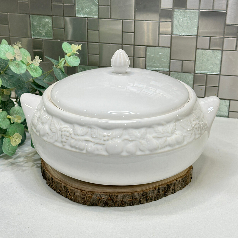 Vintage Marks & Spencer Lidded Tureen - White with Fruit Embossing